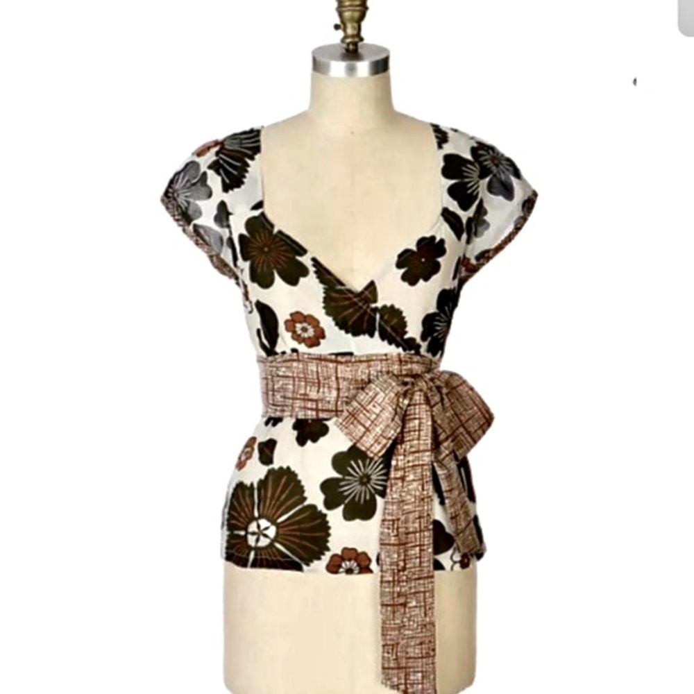 ANTHROPOLOGIE BLOUSE “EDEN & Esyllte Echo Park” Floral wrap tie SZ 4